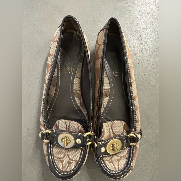 Coach Shoes - Coach Katrin Brown Logo Slip-On Flats with Gold Accents